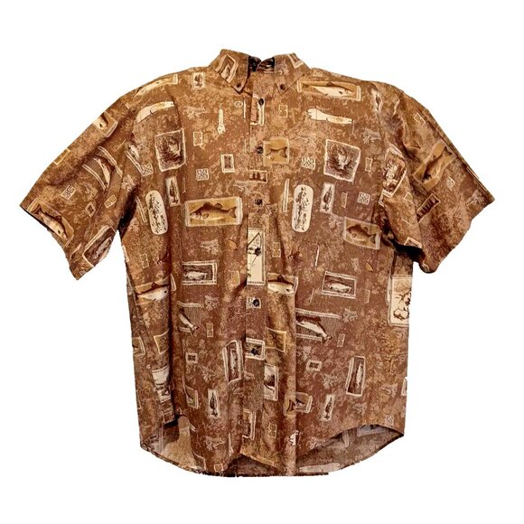 Roundtree Yorke Mens XL Fly-Fishing All Over Print Button Up Shirt - Picture 1 of 14